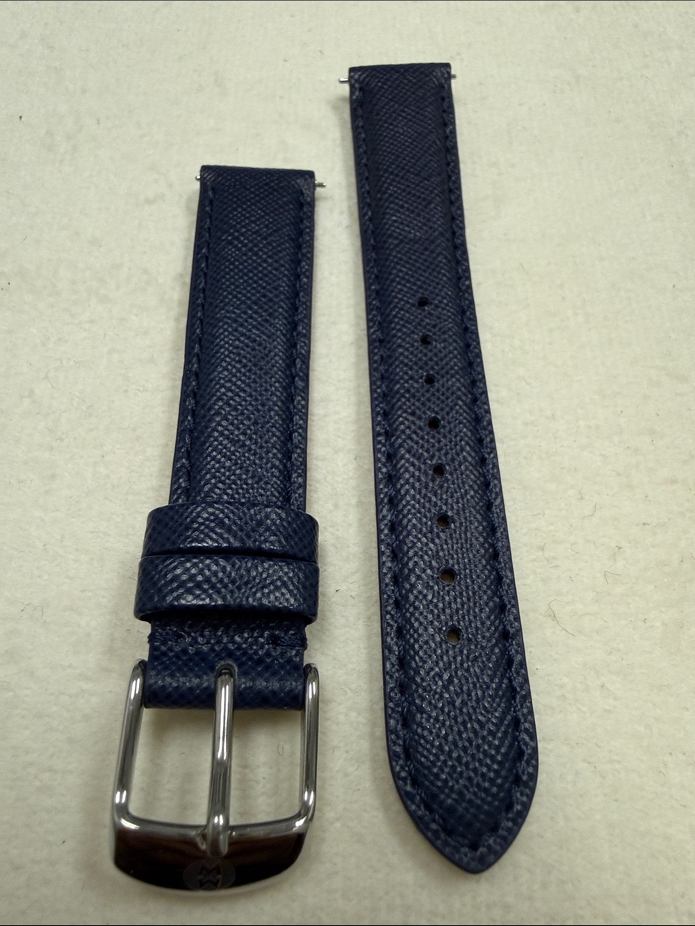 Michele Navy Textured Leather Watch Strap 16mm